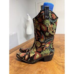 Nomad Rain Boots Cowboy Yippy Rubber Women’s 7 Paisley Floral Western Pull On